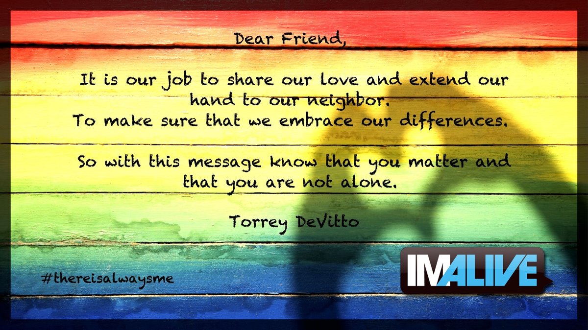 IMALIVE_org's tweet photo. You are not alone, thank you @TorreyDeVitto  <3

If you need to talk, come chat with our friendly volunteers. https://t.co/20Wavcu60p #Thereisalwaysme https://t.co/eRy5MOW9Op