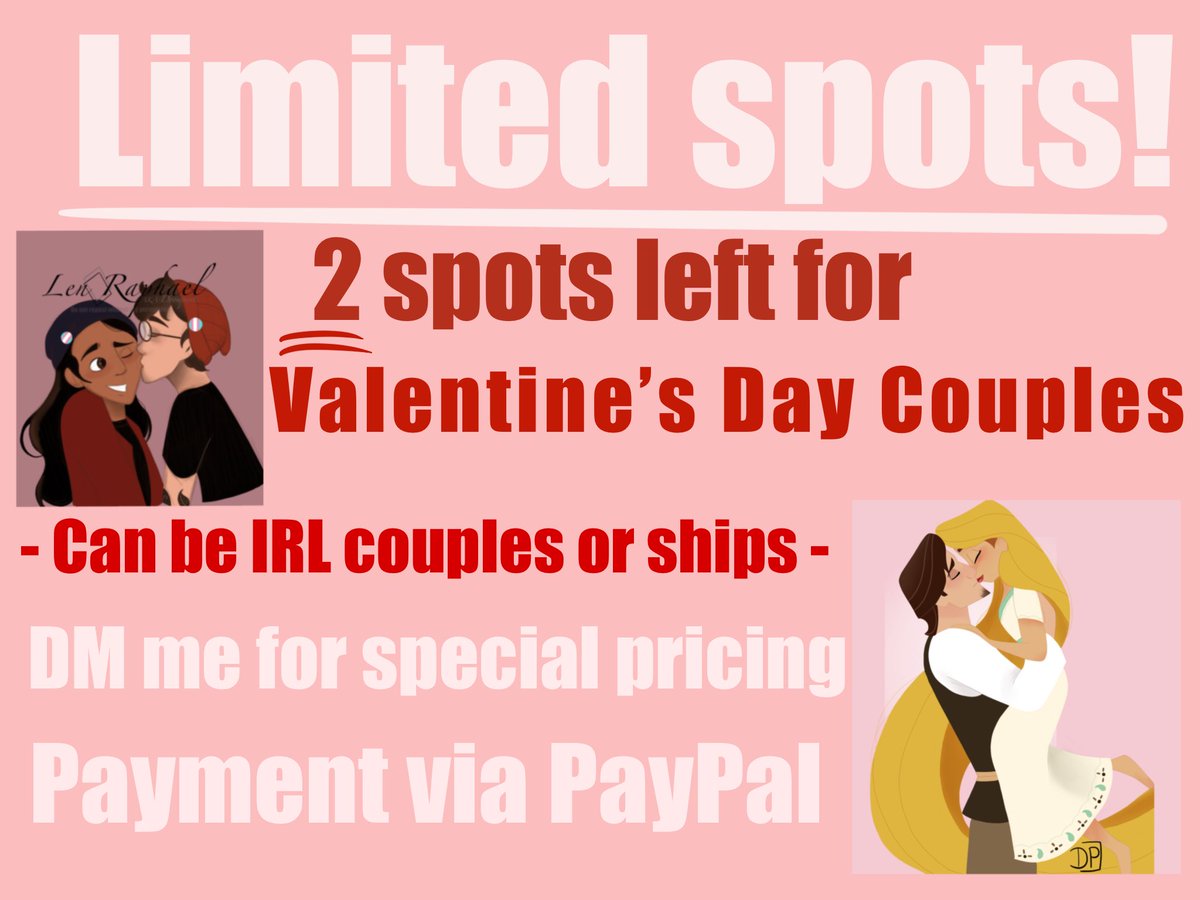 d00mpants's tweet photo. ✨TWO SPOTS LEFT ✨ until my special pricing for #ValentinesCouples is FULL!

These can be you and your special someone or even your favorite fandom ship! DM me for more info - when these two spots are full, that's it!

#art #artist #valentines #valentinesdaygift #commissions https://t.co/aQzncQkyAw