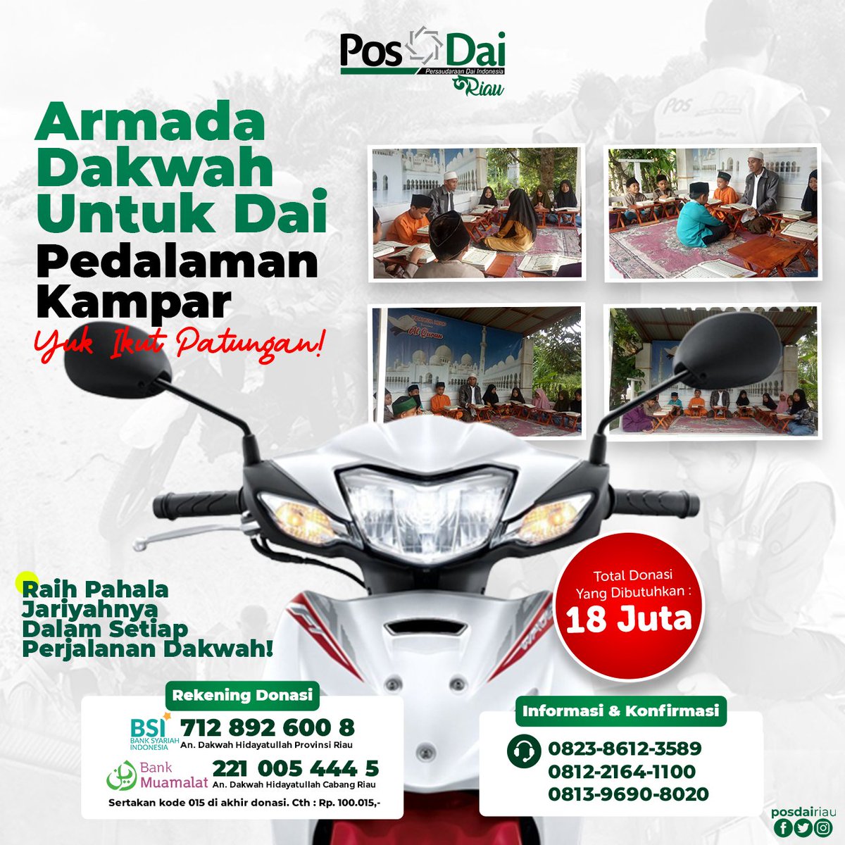 PriwinotoAgung's tweet photo. *Patungan Pengadaan Armada Dakwah Untuk Dai Pedalaman Kampar*

*Wahai orang-orang yang beriman! Jika kamu menolong (agama) Allah, niscaya Dia akan menolongmu dan meneguhkan kedudukanmu. (Qs. Muhammad : 7)* https://t.co/xXRnyLGJko