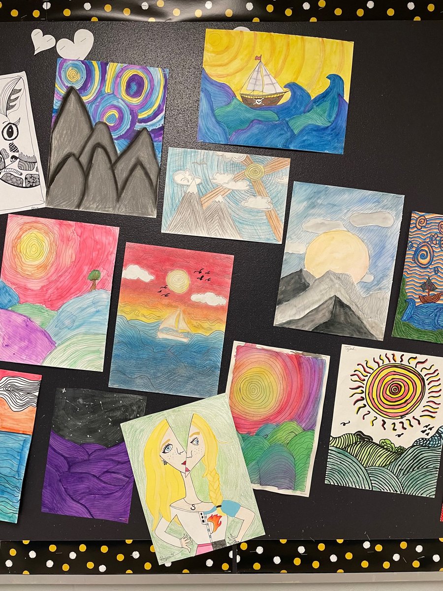 JanetLee_HWDSB's tweet photo. Check out these amazing works of art by the Gr. 7/8's in Ms. Harriman's class! We love seeing the creative artwork of our students all over the school! https://t.co/V9J7a8KEZ1