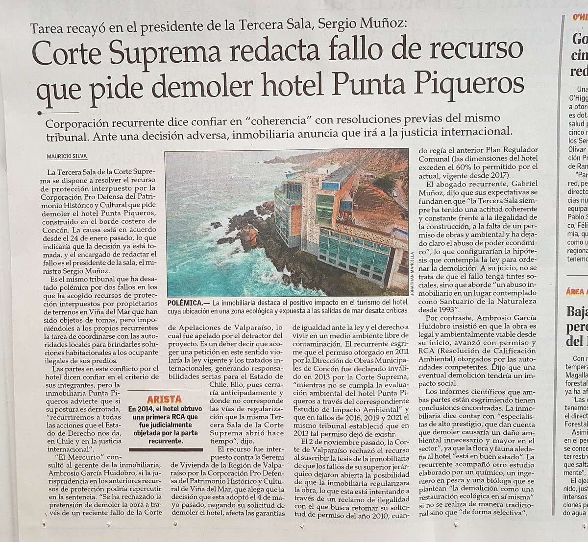 Inminente fallo de la Corte Suprema podría obligar a demoler hotel construido trasgrediendo normas en zona con protección ecológica en Concón: