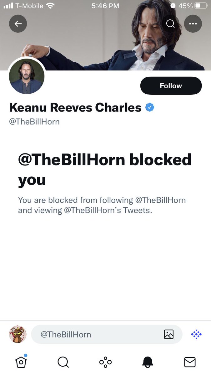 So this happened. Keanu Reeves blocked me? I didn’t spam him. Im a huge fan and have seen every movie he’s ever made. I was super excited about my new NFT I made about someone I looked up to and admired…I didn’t even hurt his dog….just disappointing…