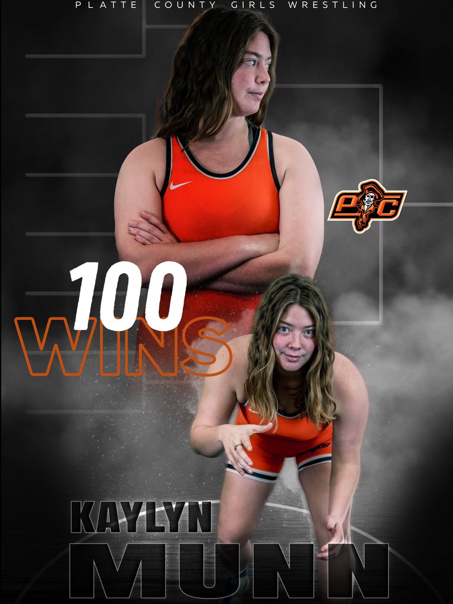 Congrats <a href="/PCWRESTLE/">Platte Co. Wrestling</a> Senior <a href="/KaylynMunn/">KayLyn Munn</a> on notching win #100 in the District Finals today! KayLyn becomes the first ever female wrestler to win 100 matches and joins teammates <a href="/eliroch2/">eli rocha</a> and <a href="/JaydonWalls7/">Jaydon Walls</a> as the only current PC wrestlers with 100 wins. #piratestrong 🏴‍☠️ 💪