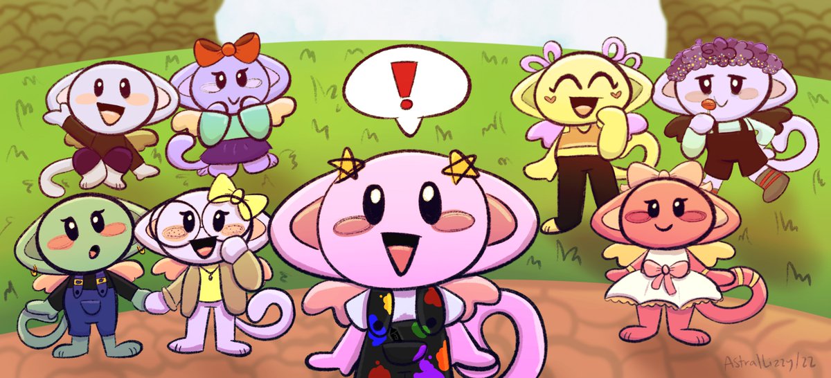 #RakuenArtFebruary2022 Day 5: Leeble Village!
POV: you arrive in the forest and find all these buddies greeting you
(Had a lot of fun with this one! I opened an invitation to a bunch of my LemonLight friends to make leeble-sonas and then I drew them all!)