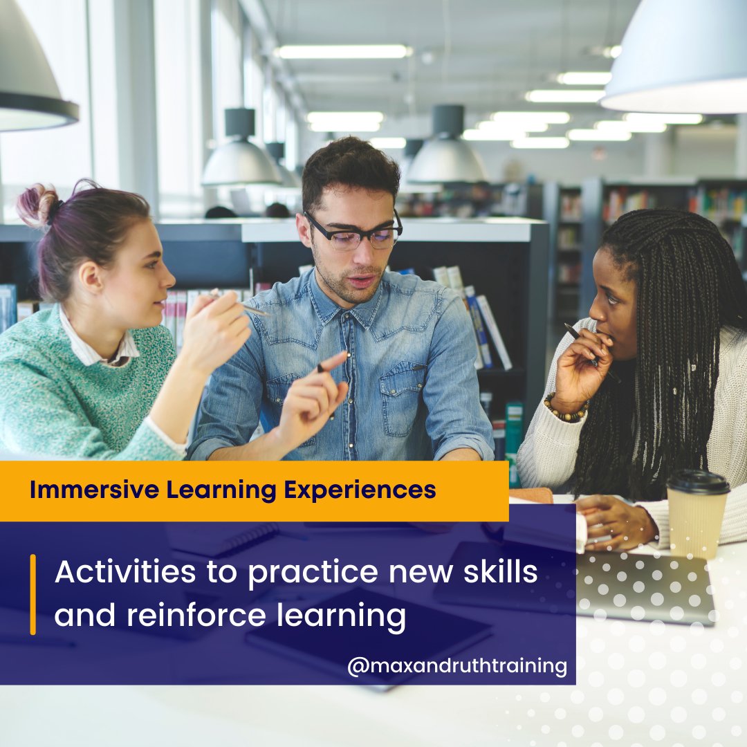 MaxandRuthTrain's tweet photo. When we are designing immersive learning experiences we must include activities for participants to practice the new skills they have acquired and reinforce their learning. 

#instructionaldesign #educationaltechnology #edtech #maxandruthtraining https://t.co/7EBi8Q37N0