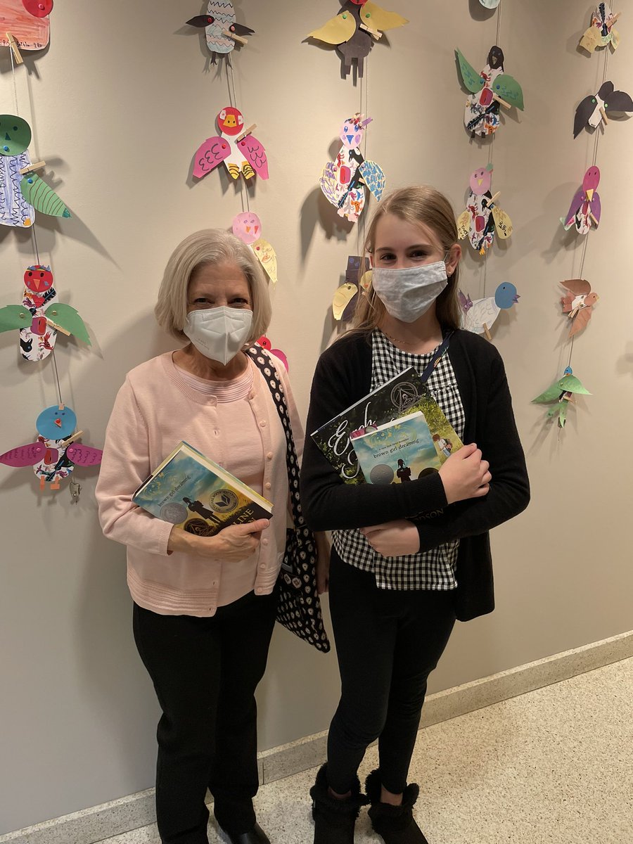 JAScribner's tweet photo. An evening with Grace and award winning author @JackieWoodson to support Friends of Monroe County Public Library @BuskirkChumley The last picture is Grace with her extraordinary and influential @BinfordBadgers librarian. @BuskirkChumley #eachkindness #browngirldreaming https://t.co/VfCGn7vWVD