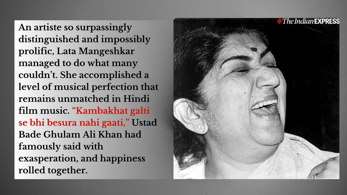 IndianExpress's tweet photo. Obituary: Just like Mozart, Bach or Beethoven, #LataMangeshkar has been a moniker for excellence. And will continue to be so for decades to come. https://t.co/sRJYARaoZe 
✍️@SuanshuKhurana https://t.co/OtPwwqsAP8