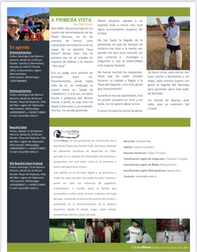 #CricketNews desde Chile al mundo. Primera edición de enero de 2022