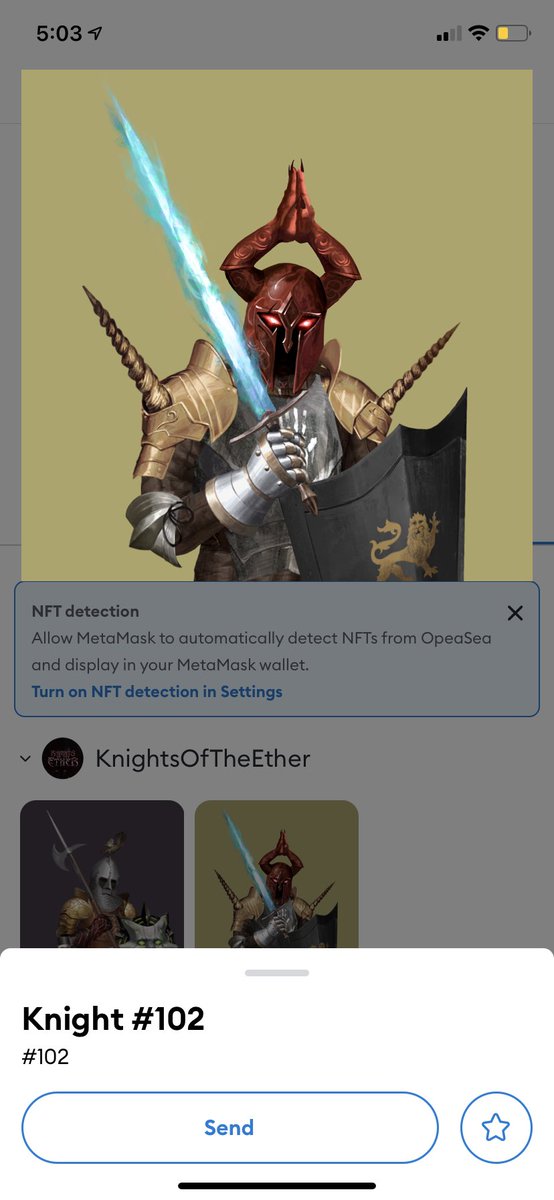 XcaliburNFT's tweet photo. @KnightsOfTheEth #knightfollowknight mine has some devilish vibes!!! Hyped https://t.co/GEgas35ycS