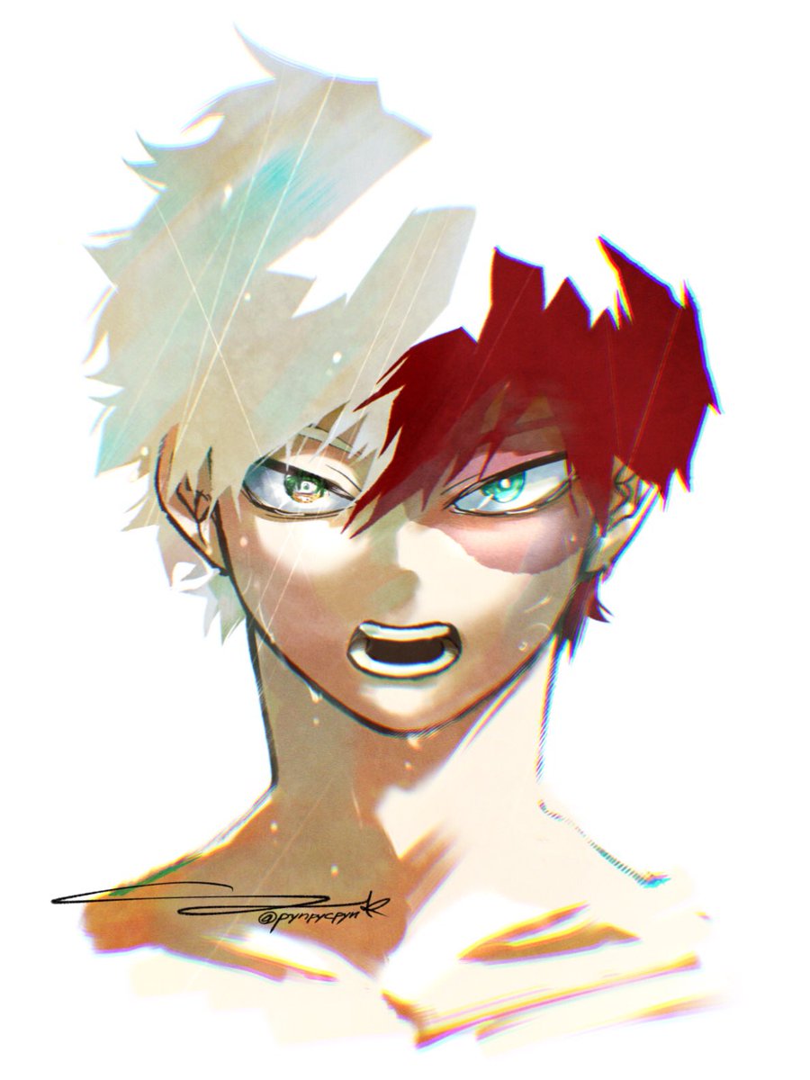 todoroki shouto male focus 1boy red hair heterochromia scar open mouth portrait  illustration images
