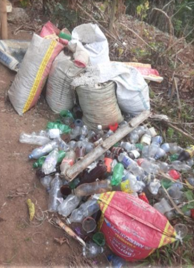 HaitiReforest's tweet photo. #SeedlingSunday Our new staff member, Evens, is visiting some of the CODEP nurseries. He took pictures of the plastic bottles being collected at one of them. These will be cut off and used as containers for germinating seeds. https://t.co/TZB7BkJddJ