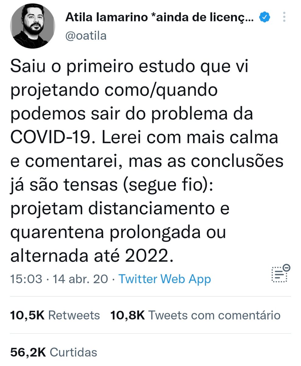 XadrezVerbal's tweet photo. Abril de 2020. Atila repercute estudo que fala em pandemia até 2022. Chamam de alarmista, xingam, desde gente com birra pessoal até ministros e interesseiros do mercado financeiro

Corta pra 2022 e omnicron

Já diria Lincoln, ou Platão, "o tempo é o senhor da razão, parceiro" https://t.co/zEGxaFXmnG