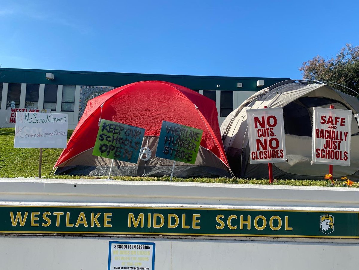 KevChoice's tweet photo. Salute brother Moses Omolade (in photo) and Andre San-Chez, teachers at my Alma mater Westlake Middle School, who are on Day 5 of a hunger strike to protest proposed school closures in OUSD. Amazed at these brothers energy, spirit, fight, and commitment. No school closures OUSD https://t.co/QfKgahQ9SZ