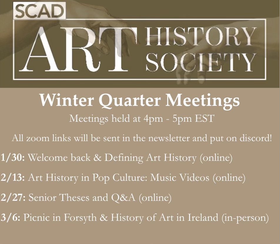 Here is our Winter Quarter schedule! Hope to see you guys at our meetings!