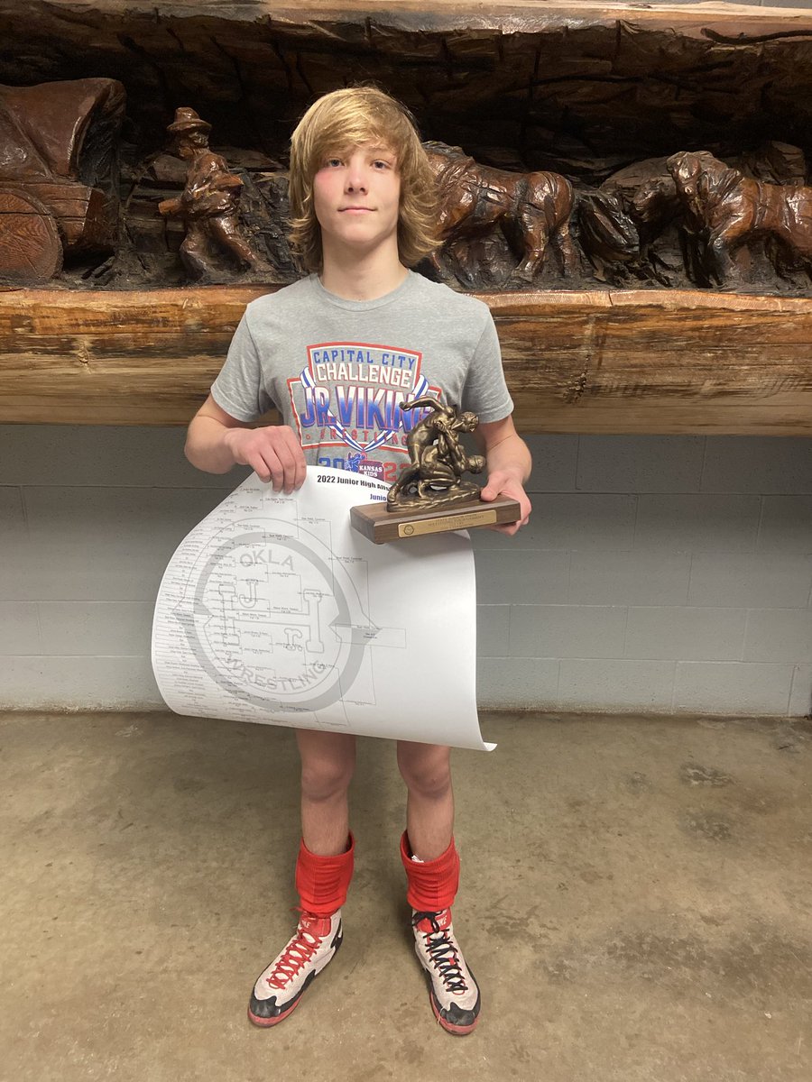 BulldogSulphur's tweet photo. Congratulations to Sulphur 9th grader Baer Webb…Baer won the prestigious Oklahoma junior high Allstate state champ in the 123 lb division. Baer was wrestling out of Caveman wrestling for this tournament https://t.co/TJQ9B6PvlZ