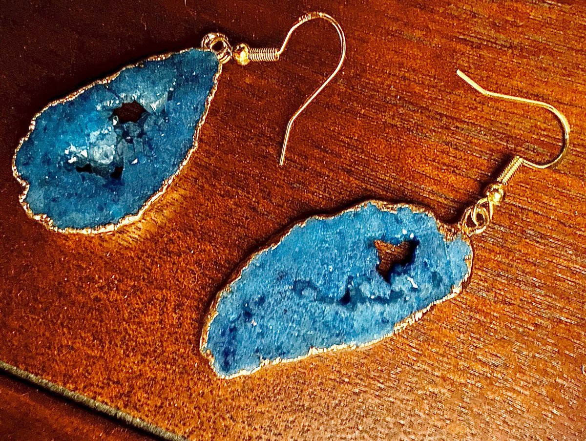 Excited to share this item from my #etsy shop: Genuine Quartz Cutout with Gold Platinbe Earrings. irregular Dangle Earrings set in Gold Tone Hooks in Green Blue etsy.me/3ooYyte
