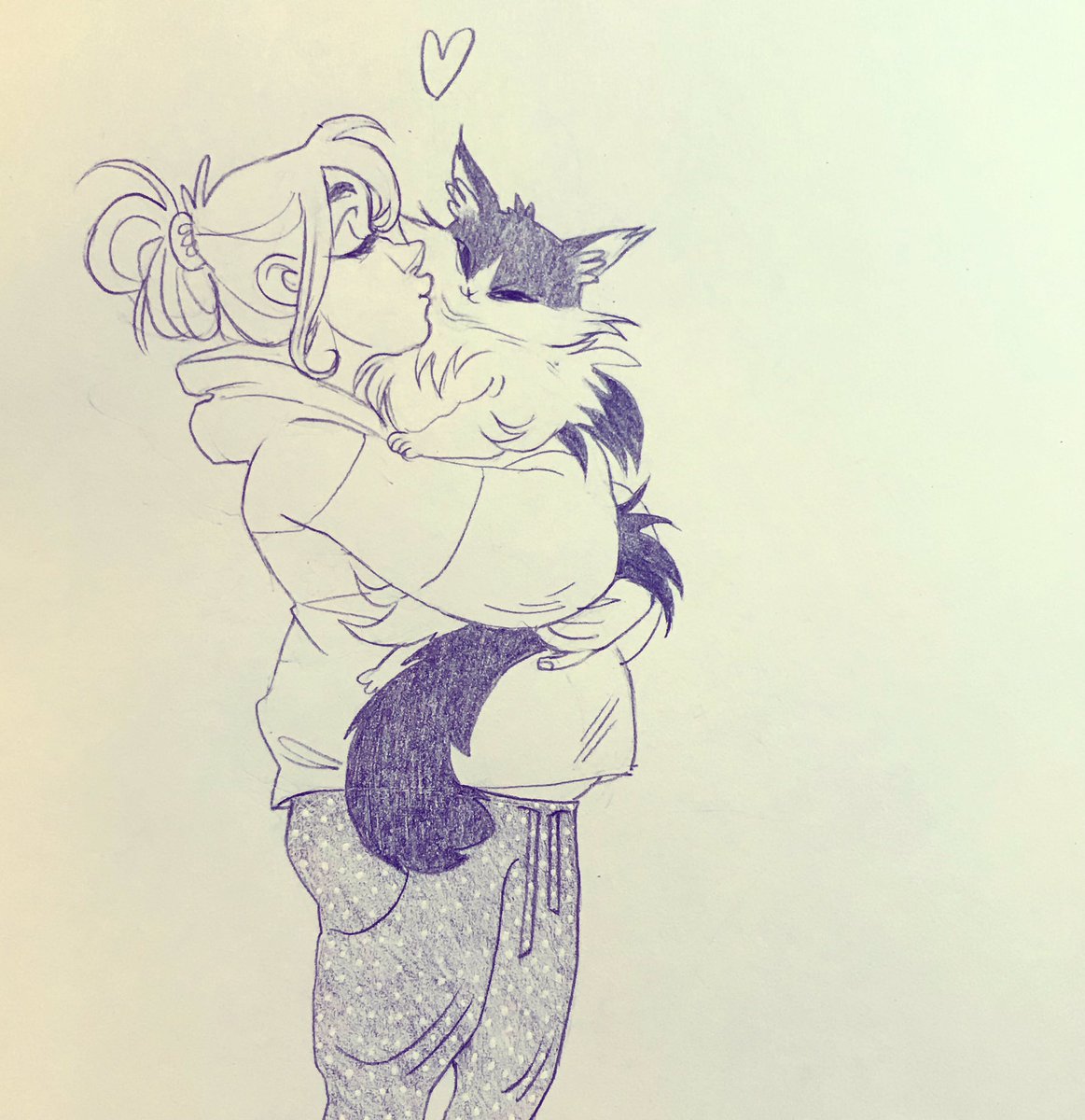 superchi_art's tweet photo. Doodle starring my furbabe, Momoko (it is getting harder and harder to scoop her off the floor, haha). #drawing #artistsontwitter #cat #catart #floof #cutecat #snuggles #kiss #furbaby #cartoon #pencildrawing #pregnant #pregnancy #sketch #catlady #cuddles #caturday https://t.co/JkmjWanTjT