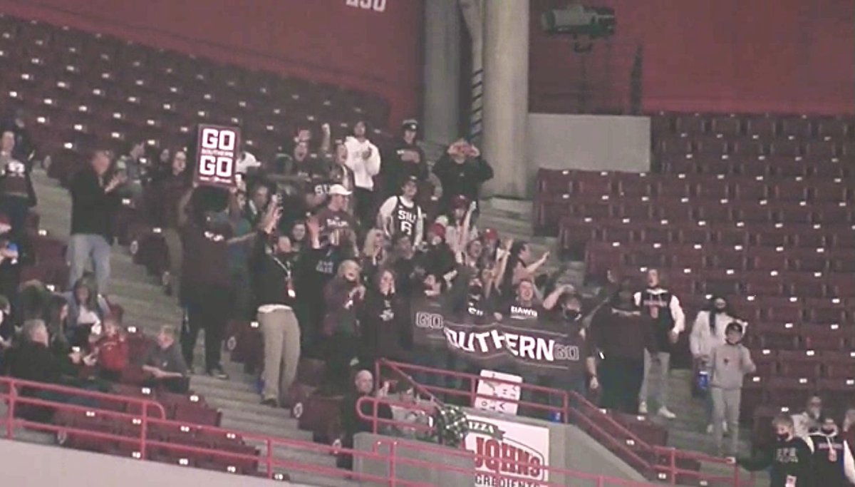 Well they stuck the @SalukiDawgPound in the upper reaches of @Redbird_MBB Arena, but the DP said:  “Fine - we’ll just be that much LOUDER!”  Thanks to DP Pres @dc_dylan20 & the crew for making the trip & helping @SIU_Basketball grind out a big road win! Go @SIUSalukis !