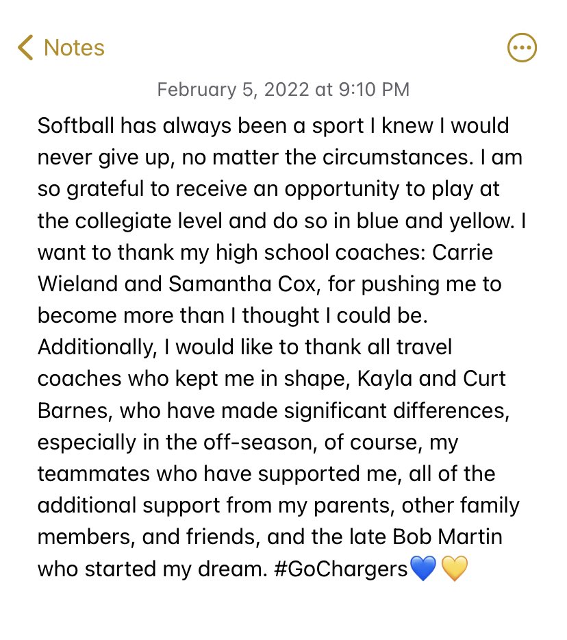 BatchellerGrace's tweet photo. @Cliff_Softball @bcuchargers #GoChargers 💙💛 https://t.co/1oxqlg4twu