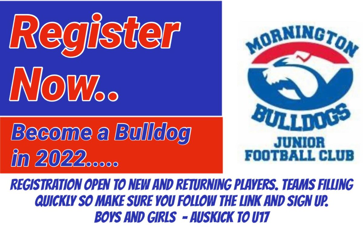 Register Now for season 2022. 

playhq.com/afl/register/4…

#MJFC #MJFC2022 #footy2022