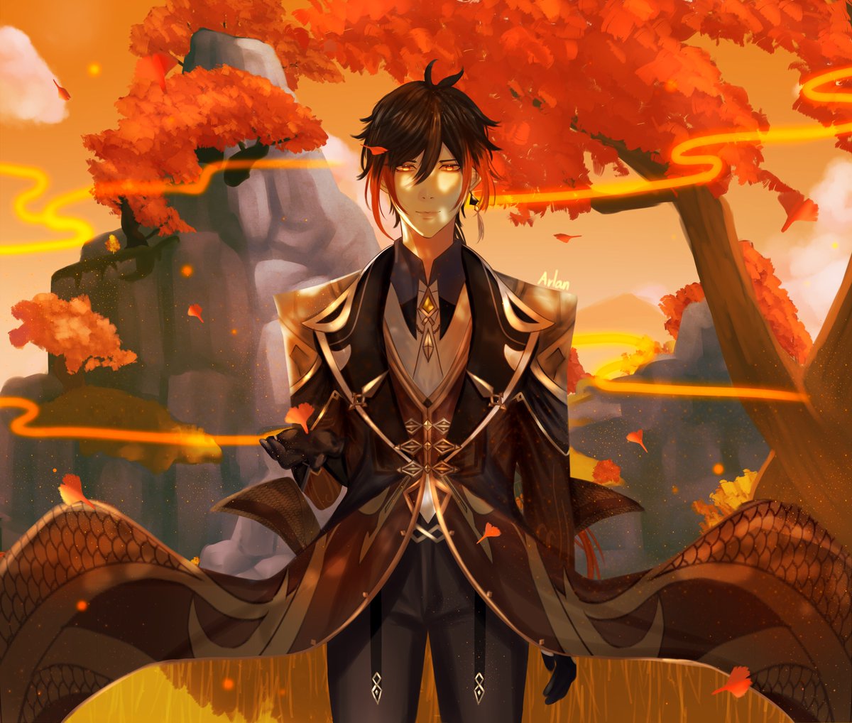 Itzarlans's tweet photo. Husbando in Teyvat #genshinimpactfanart #GenshinImpact #childe #zhongli #art https://t.co/8ZPh4xDL64