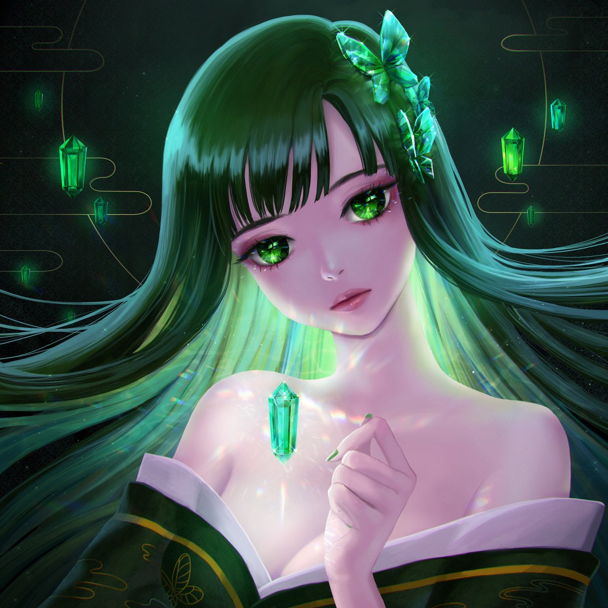 anonmiche's tweet photo. Emerald by @FancyCharNim 

i'm honoured to start my collection with a beautiful piece from the lovely charnim💚

was mesmerized at first glance by all the shimmers and delicate details~ 

https://t.co/u3iceMl3YN https://t.co/vVVPr6CN6P