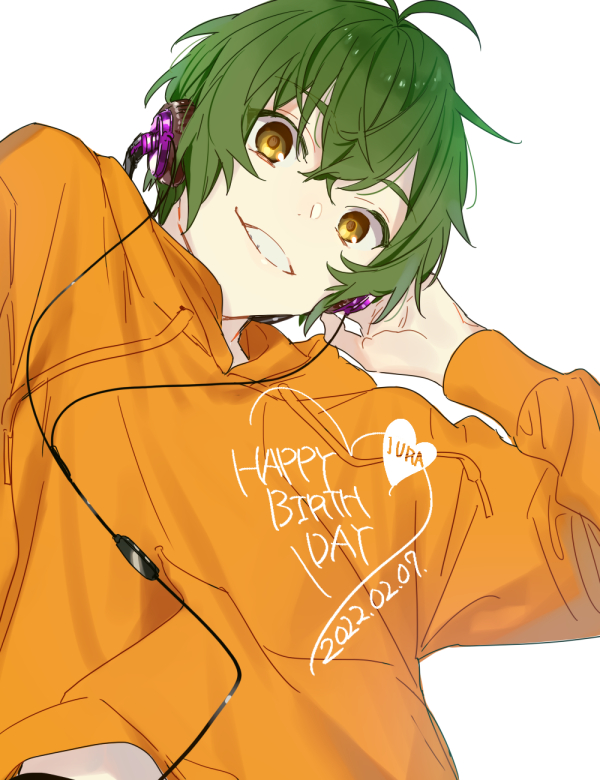 1boy male focus green hair smile solo hood happy birthday  illustration images