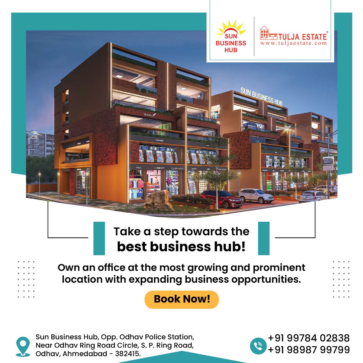 TuljaEstate's tweet photo. It's time to own an office at the best Sun business hub! Located in the most prime location of the city with expanding opportunities to help you reach success!
#tuljaestate #tulja #ahmedabad #realestate #broker #commercialspace https://t.co/Cysgz2nz3M