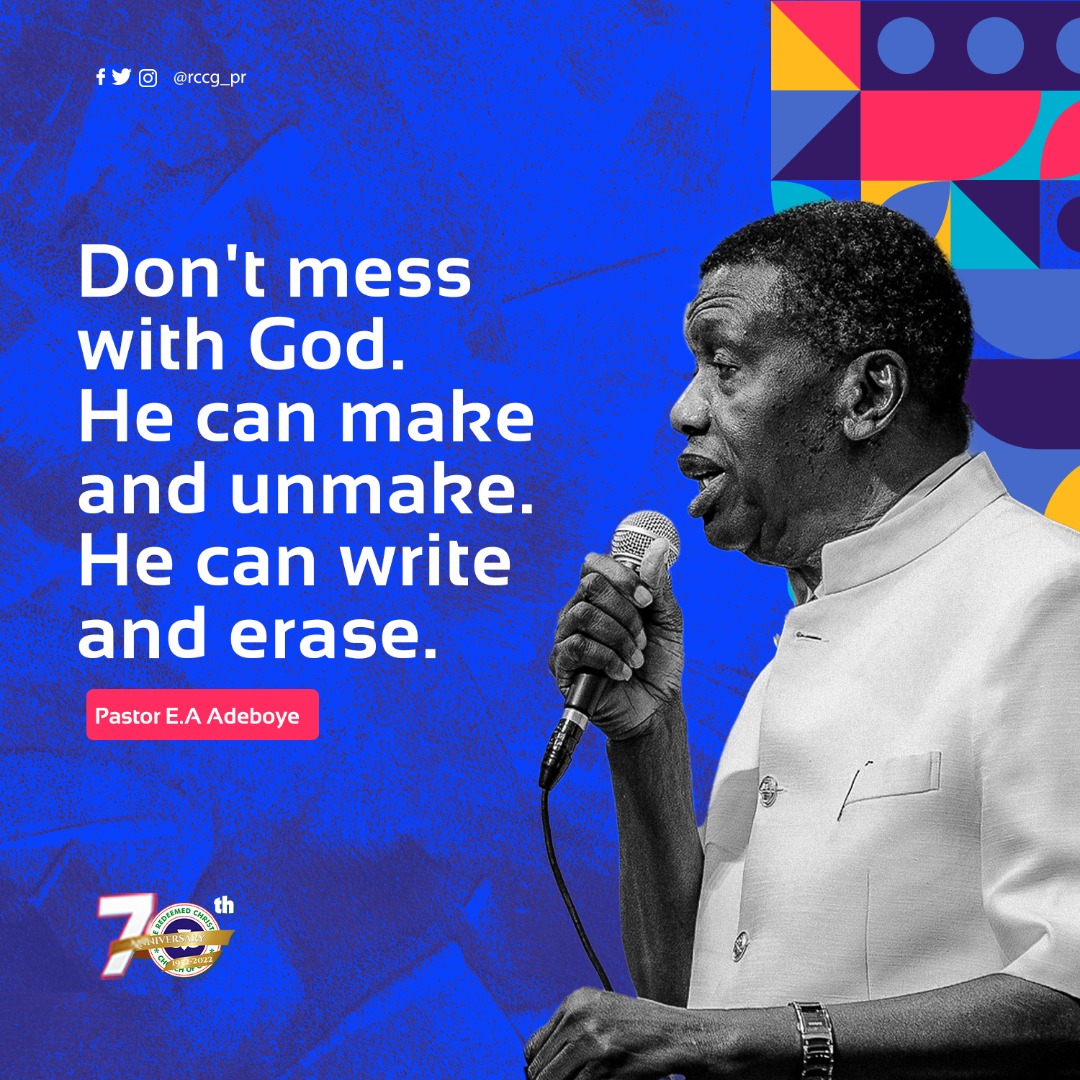 RCCG_PR's tweet photo. Don’t mess with God.
- Pastor Adeboye
February 2022 Thanksgiving Service
#TransformedDestiny https://t.co/y9gNM1xRh3