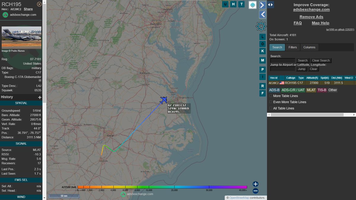 RCH195 USAF C-17 07-7181 [AE20C2]
Out of Pope Army Airfield, heading to Europe, possibly with more troops.