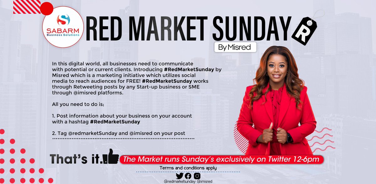 To kick start 2022 <a href="/redmarketsunday/">Red Market Sunday</a> and Sabarm Business Solutions are  gifting 2 SMEs ‘Company Registration Pack’ !! All you need to do is include #SabarmxRMS to your post &amp; follow  <a href="/sabarmtaxsol/">Sabarm Business Solutions</a>  
HAPPY TRADING!!

#RedMarketSunday