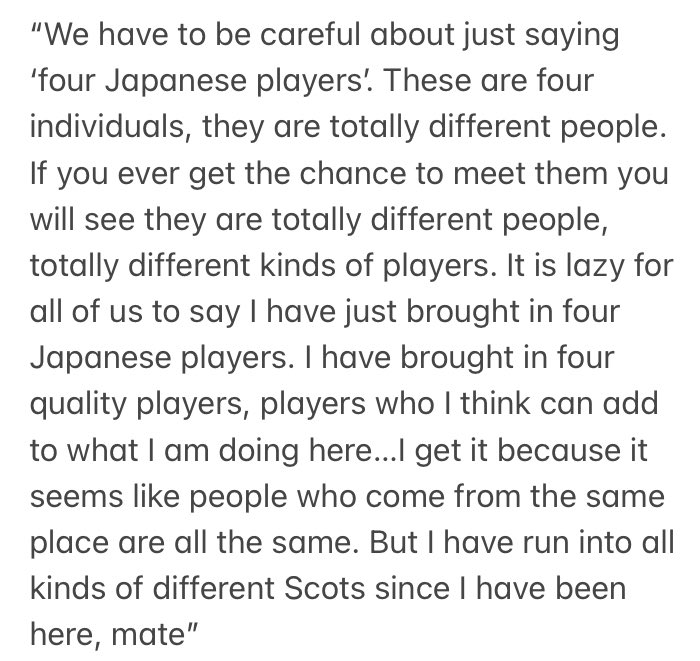 Celtic manager, Ange Postecoglou, asked by a Scottish journalist why he chose to sign “four Japanese players” 👏👏👏