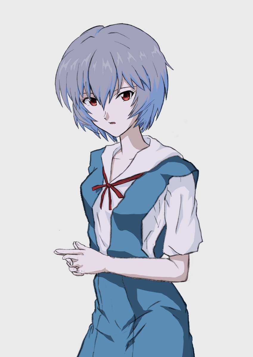 ayanami rei 1girl solo red eyes short hair school uniform tokyo-3 middle school uniform blue hair  illustration images