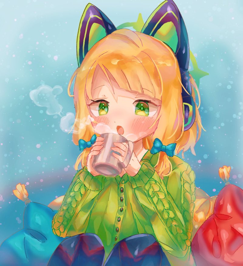 midori (blue archive) 1girl blonde hair animal ears solo green eyes animal ear headphones cat ear headphones  illustration images