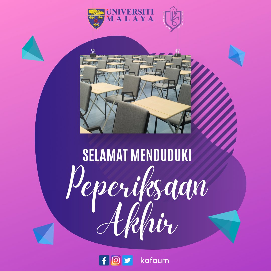 kafaum's tweet photo. [SELAMAT MENDUDUKI PEPERIKSAAN AKHIR]

KAFA UM ingin menzahirkan ucapan selamat maju jaya kepada semua pelajar Universiti Malaya yang menduduki peperiksaan akhir bagi Semester 1, Sesi 2021/2022.

#KAFAUM
#SpreadTheKhayr
#MembinaGenerasiAlQuran https://t.co/p57LOUVJIU