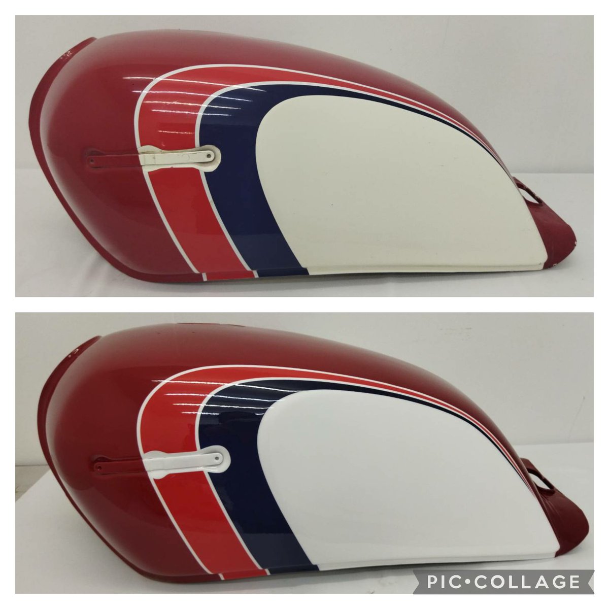 custompaint444's tweet photo. 久々にTwitter復活しました〜🔥🔥
XJ400のYSPカラーを純正風にカスタムペイントしました🛵🏍

新品タンクを色見本にしてるのでかなり再現度は高いと思います✨
画像は上下で新品純正タンクとカスタムペイントの比較です👀 https://t.co/ap0fVGHM6O