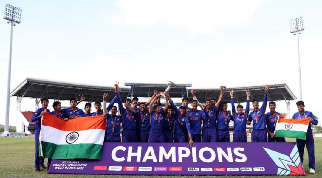 What a victory by our young #BoysInBlue.

Well done India U19 Champs as you bring home the #𝙐19𝘾𝙒𝘾 🏆

Beating England U19 by 4 wickets our boys have ensured India's Fifth Under-19 World Cup Victory.

#U19CWCFinal