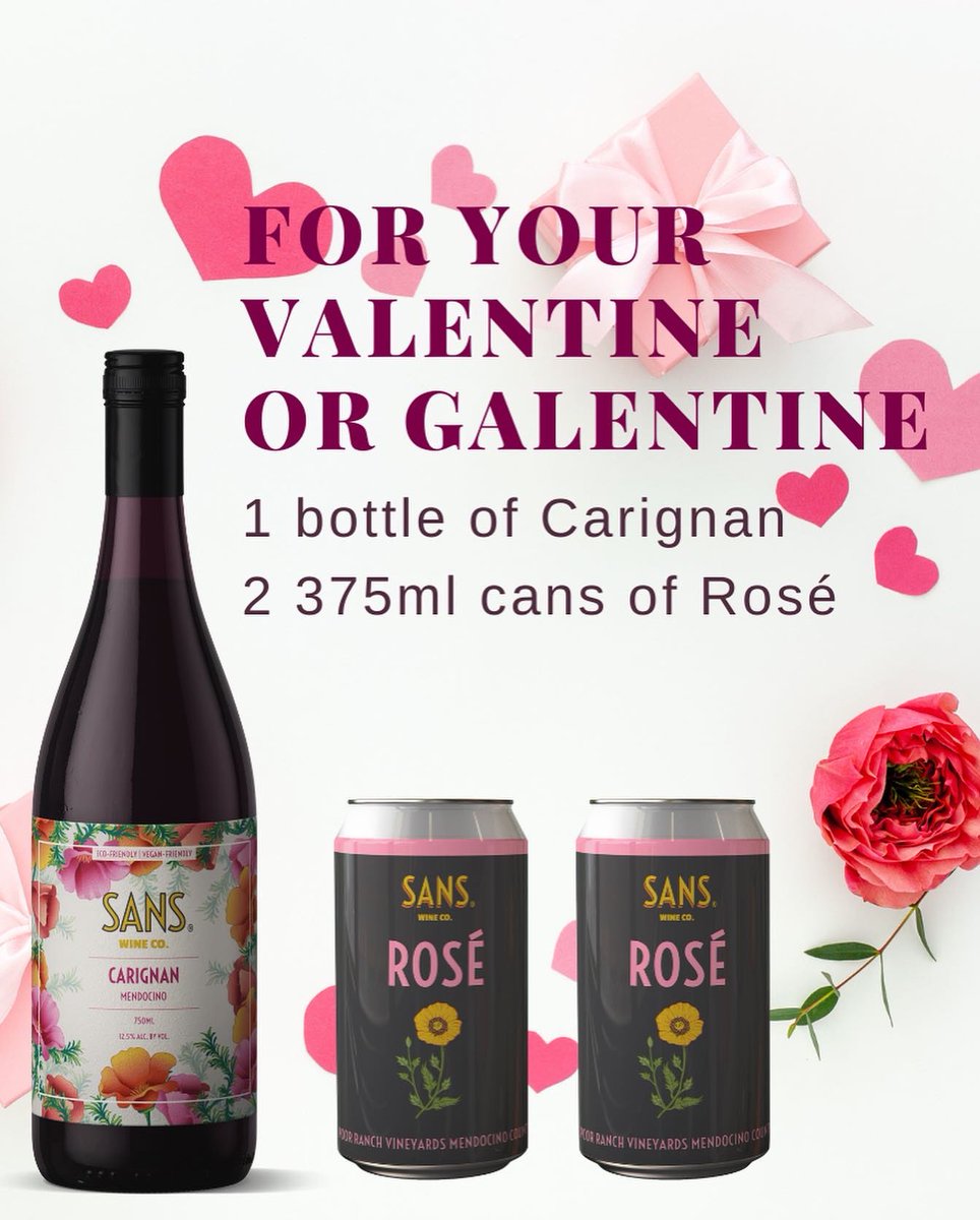 sanswineco's tweet photo. Galentine’s Day, Valentine’s Day or simply, because you want to #treatyourself We’ve put together a limited offering: 1 bottle of (carbonic) Carignan and 2 cans of Rosé of Carignan. Shipping included! 🧡 #naturalwine #cannedwine #GalentinesDay #ValentinesDay https://t.co/Qj2oLMyVNx