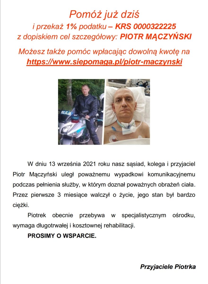 strawberriesss3's tweet photo. BŁAGAM, WIERZĘ W MOC TWITTERA
13 września tata mojej koleżanki uległ wypadkowi. Jest policjantem i był na służbie na motorze i tir wymusił pierwszeństwo z naprzeciwka zastawiając mu drogę przejazdu. Przez trzy miesiące walczył o życie na oiomie w Warszawskim wojskowym szpitalu. + https://t.co/KRMi9tzfMl
