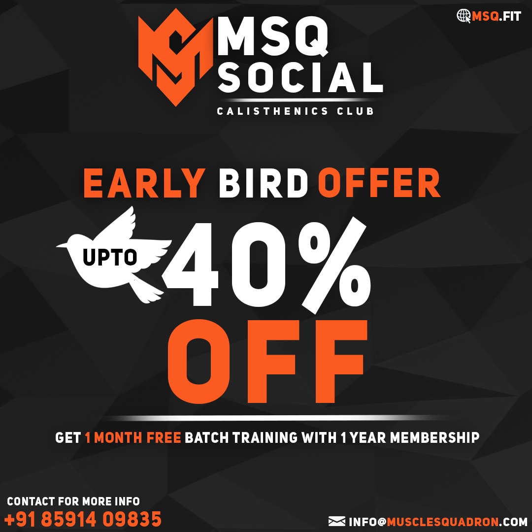 Grab you 🐦early bird offer now 
Limited time offer⏳
Dm <a href="/muscle_squadron/">MuscleSquadron</a> or <a href="/msq/">msq</a>.fit now for more info
#membership #calisthenics #offer #earlybirdoffer #streetworkout #discount #musclesquadron #raisethebar #streetlifting #muscleup #fitindia #fitness #pushups