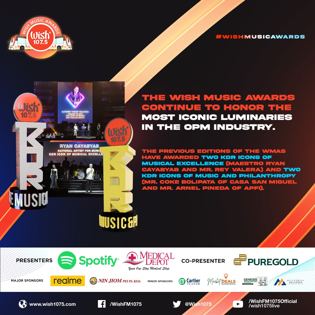 wish1075's tweet photo. The Wish Music Awards continue to honor the most iconic luminaries in the OPM industry. 

The previous editions of the WMAs have awarded two KDR Icons of Musical Excellence and two KDR Icons of Music and Philanthropy.

#WishMusicAwards https://t.co/MUNqrb5Rr9