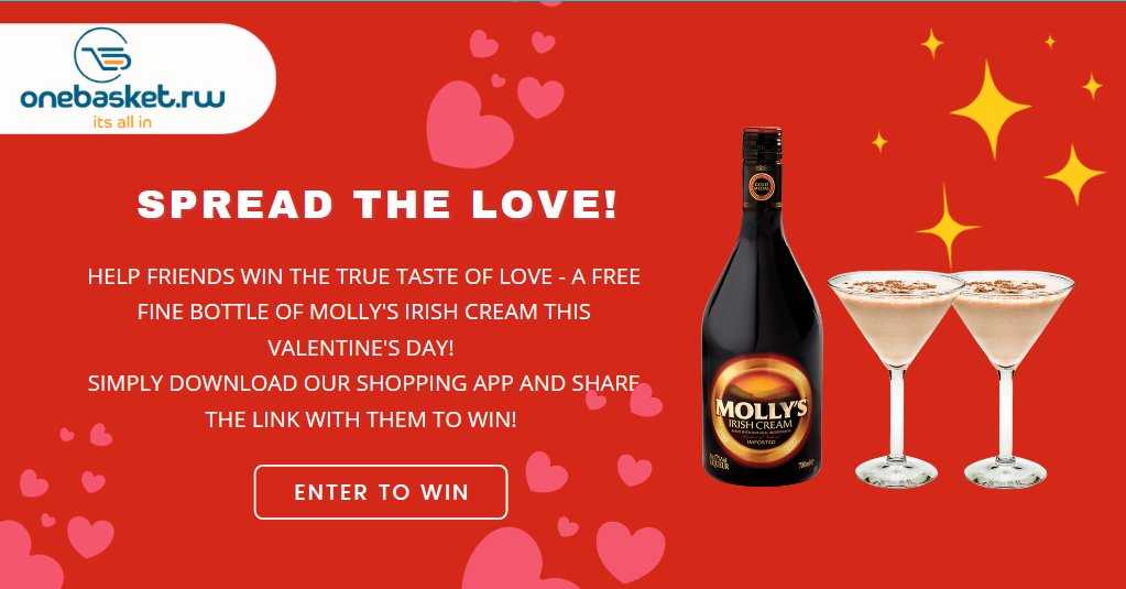 OneBasketApp's tweet photo. Help friends win a free treat of Molly's Irish Cream this #Valentine's Day! Simply download our shopping app and share the link with them to win! Click &amp; Enter Now!  https://t.co/tjsIKqHHnu #RwOT @abanoubglobal https://t.co/tTQV7XtoCV