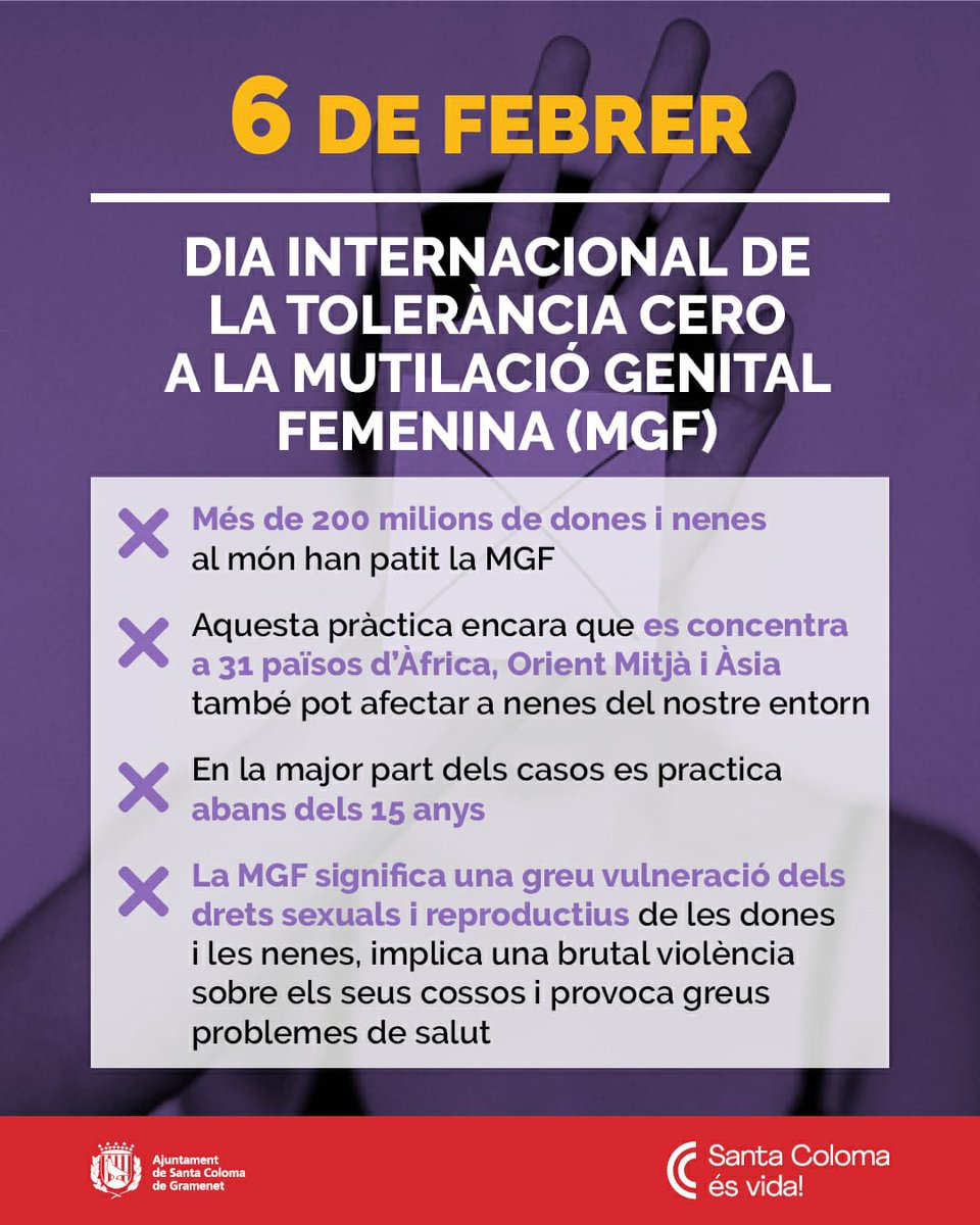 Contra una de les xacres que encara pateixen milions de nenes al món. Tolerància cero a la #mutilaciongenitalfemenina #6Febrero
