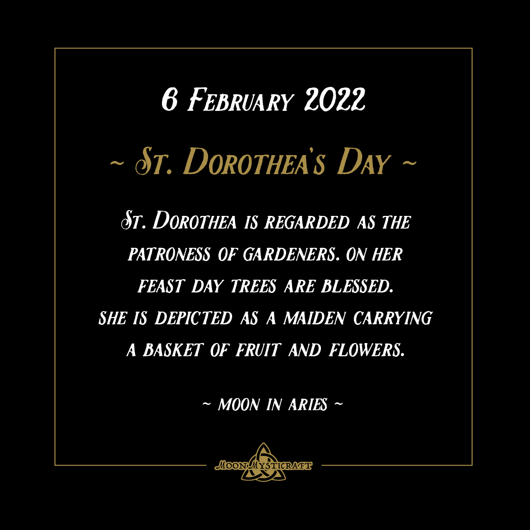 MoonMysticraft's tweet photo. ~ February 6 ⭐ St. Dorothea's Day ~
ST. DOROTHEA IS REGARDED AS THE PATRONESS OF GARDENERS. ON HER FAST DAY TREES ARE BLESSED. SHE IS DEPICTED AS A MAIDEN CARRYING A BASKET OF FRUIT AND FLOWERS.
#pagandays #yearandaday #fastdays #festival #mythology https://t.co/ZQWT9AW77e