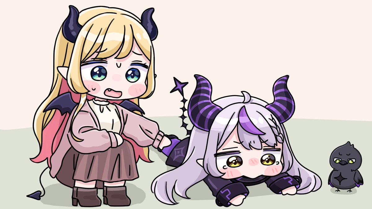 la+ darknesss multiple girls 2girls horns demon horns blonde hair tail pointy ears  illustration images