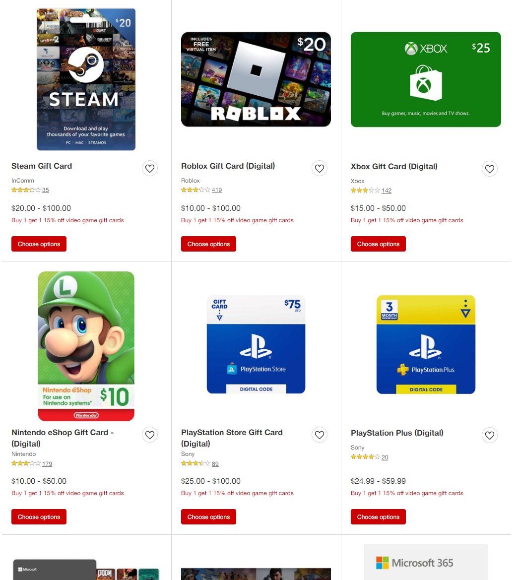 Video Game Gift Card Deals Buy 1 Get 1 15% Off!