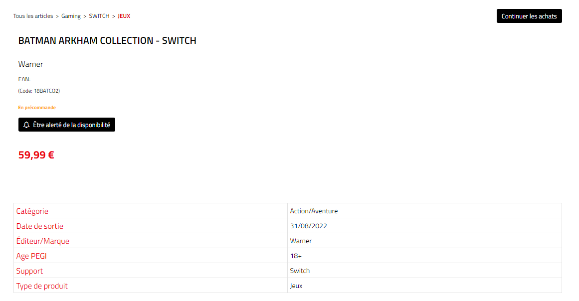portaljoystiq's tweet image. Em uma listagem descoberta na loja francesa WIT, pode ter sido revelado que #BatmanArkhamCollection está a caminho do #NintendoSwitch.

A coleção supostamente tem lançamento previsto para agosto.