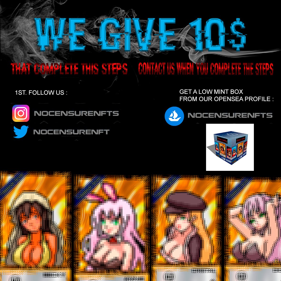 nocensurenft's tweet image. 10$ GIFT FOR THE FIRST 5 THAT COMPLETE THIS STEPS : 

#NFT #nft #nftgift #FreeNFTs #FREENFTGIVEAWAY #giveaway #money #moneygiveaway #NFTGiveaway #NFTCommunity #NFTartist #nftart #ETH #opensea #bitcoin #twitter #nftcollector
