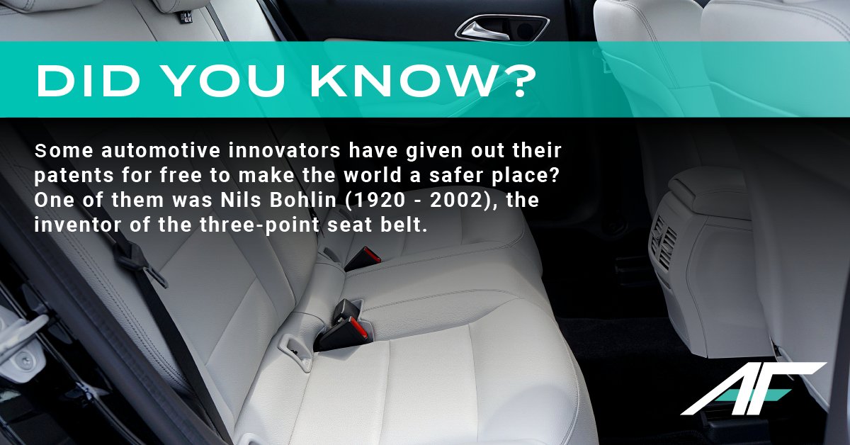Did you know that some automotive innovators have given out their patents for free to make the world a safer place? One of them was Nils Bohlin (1920 - 2002), the inventor of the three-point seat belt. 
#automotivehistory #happysunday #funfacts