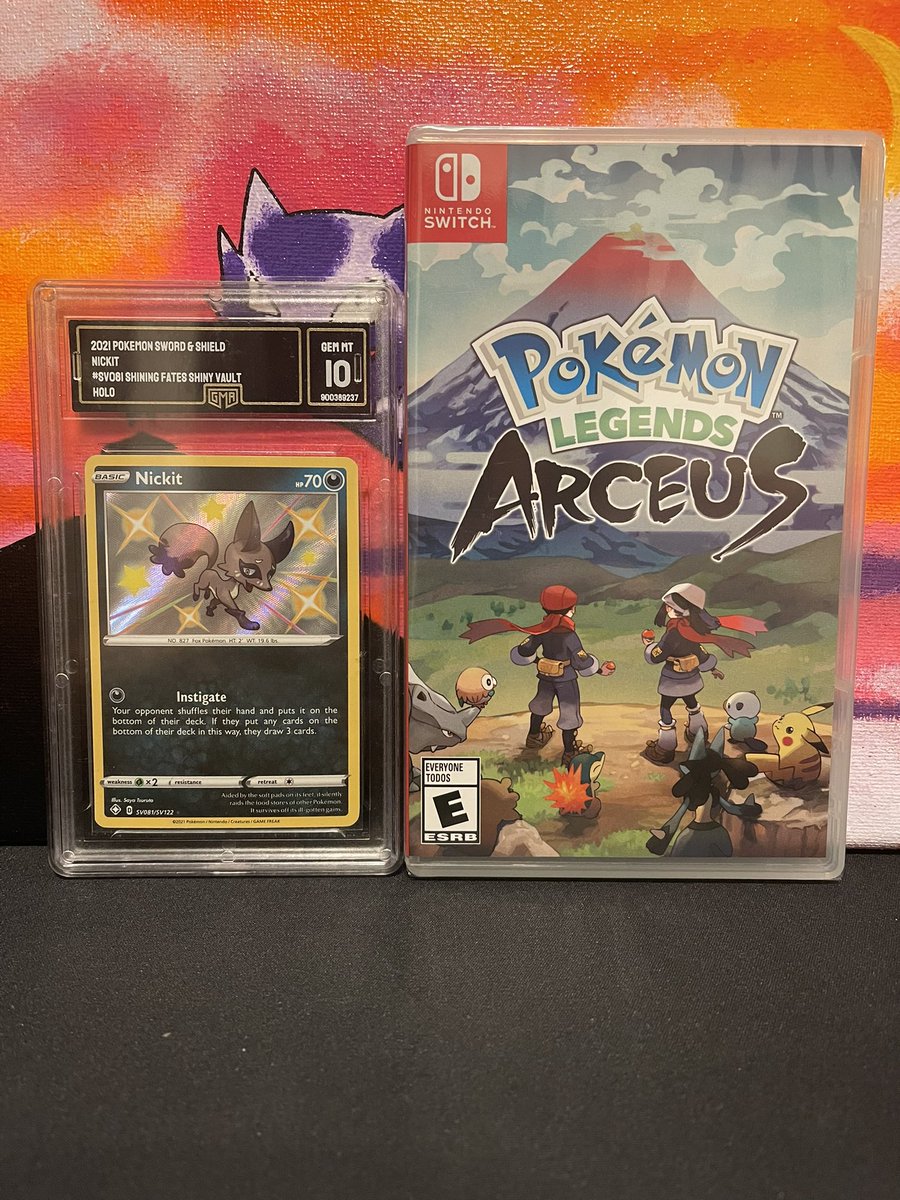 PokeRocc's tweet photo. FIRST GIVEAWAY! A copy of arceus for all my gamers out there and a slab for all my collectors ! Thank you guys for helping me reach 100 followers!        Rules to enter -  Follow me , retweet , and tag a friend ! Winner picked 2-13-22 via wheel spin. https://t.co/TJOqLsmg6g